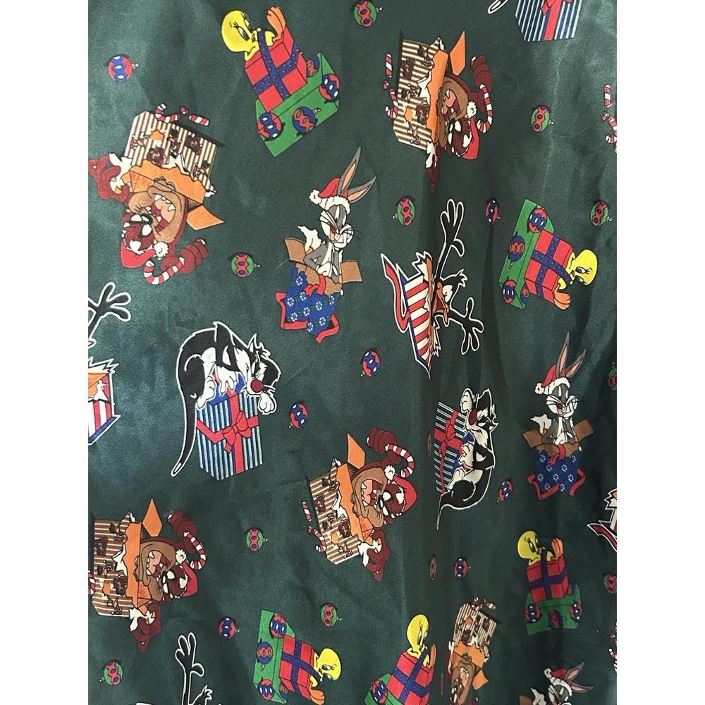 Vtg 90s Looney Tunes Lingerie Green Satin Nightgown Christmas Slip Size L - Picture 2 of 4
